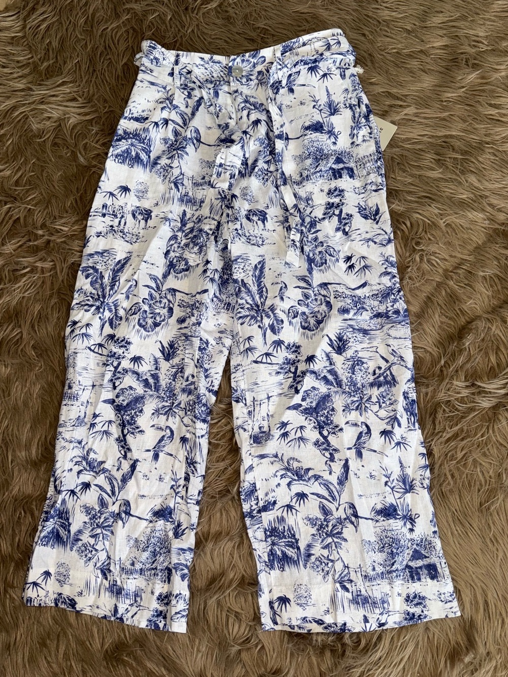 New Joie Tropical Print High Waist Cropped Linen Pant size M